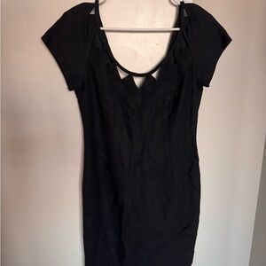 KAMISATO Vintage Black Cut Out Cap Sleeve Short Bodycon Dress Scoop Neck Size 6